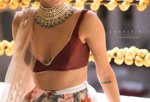 Non Padded Silk Deep Neck Blouse With Gota Lace