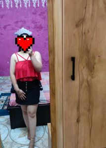 knit winter dress, crop top and red bodysuit