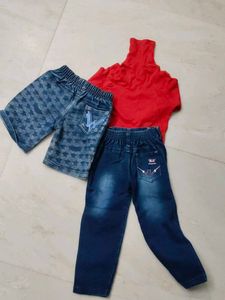 Kids Outfit: Red Top &amp; Denim Bottoms