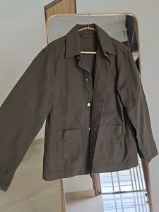 H&amp;M Mens Collection | Khakhi Green Canvas Shacket