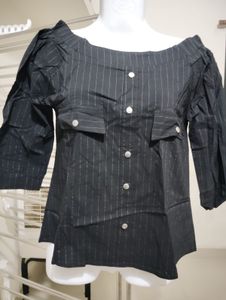 balloons sleeve Striped Off-Shoulder Top