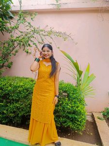 Yellow Plazo And Kurti Set With Duppata For Haldi