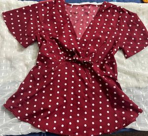 Casual Flared Sleeves Printed Women Maroon Top