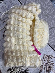 Handmade Cream Popcon Sticthed Crochet Bag