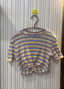 Striped Twist-Front Crop Top