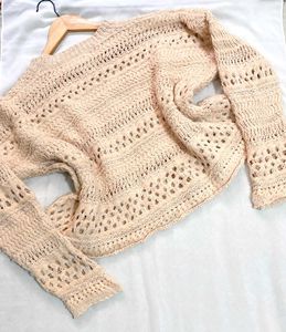Boho Crochet Crop Knit Sweater A