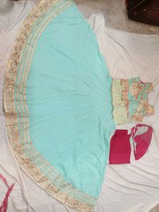 Aqua Embroidered Anarkali Suit
