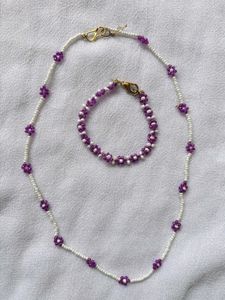 Flower Beaded Choker With Bracelet