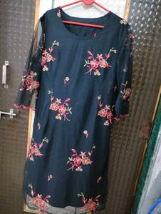 Embroidered Sheer Sleeve Dress