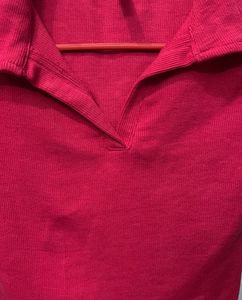 Pink Collared Crop Top