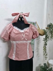 Red gingham Check Pattern Tops