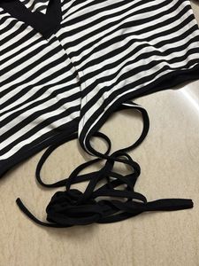 wrap Striped Collared Top