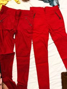 2 Red Zipper Detail Pants