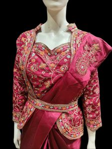 Burgundy Embroidered Saree with Jacket