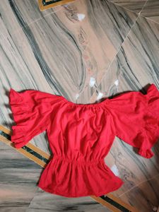 Red Ruffle Sleeve Top