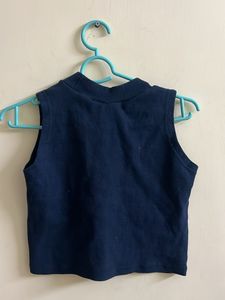 Blue Crop Top With Halter Neck