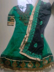 Emerald & Black Embroidered Anarkali Suit