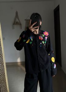 BEREK BLACK FLORAL Hand Embroidered Sweater