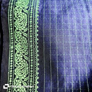 Blue Checked Saree with Green Border