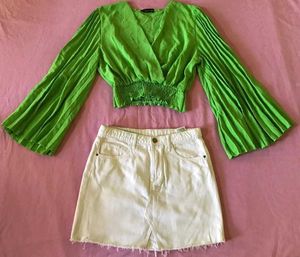 Bright green crop top.