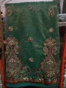 Emerald Green Embroidered Saree