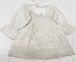 White Smocked Embroidered Top