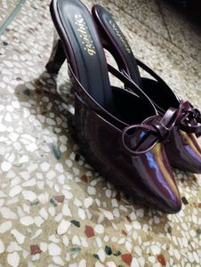 Burgundy Bow Heeled Mules