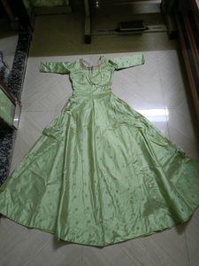 Pista Green &amp; Golden Net Gown (New)