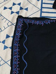 Women Black Cotton Embroidered Tunic Top