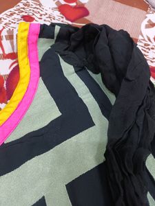 Black Embroided Kurta With Yellow Bottom