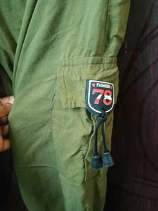 Green Elastic Waist Cargo Pants
