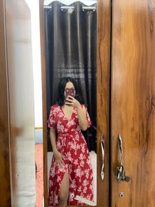 Red Floral Wrap Dress