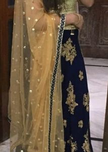 beautiful blue golden lehenga