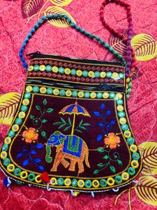 Embroidered Elephant Crossbody Bag
