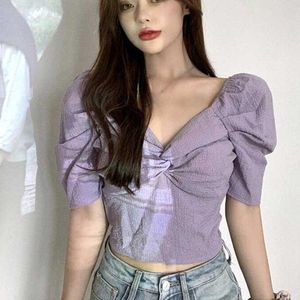 Women Simple Elegant V Neck Short Puff Sleeve