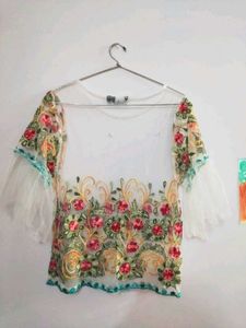 Floral Embroidered Net Top