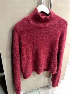 Burgundy Fuzzy Turtleneck Sweater