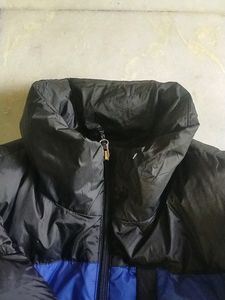Blue Puffer Jacket Branded Black And Logo