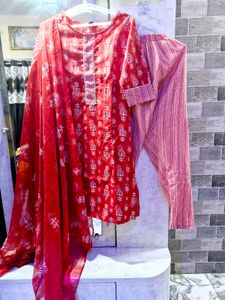 Red Kurta Pant Duppta Set