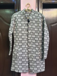 New Black And White Woven Woollen Cardigan