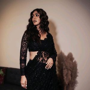 Bollywood Black Net Fabric Saree