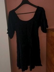 Black Square Neck Puff Sleeve Dress