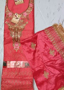 Unstitched Suit Material 3pc Fabric Magenta