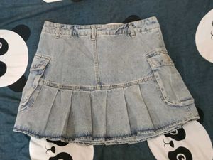 Pleated Denim Mini Skirt