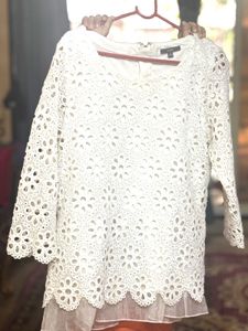 Cut-work White Floral Top With Organza Detailing