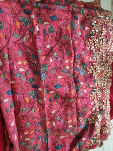 Kalamkari Organza Cut Work Duppata