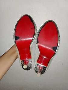 Sparkly Silver Heels Red Bottom