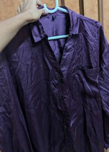 Satin Finish Deep Purple Button-Up Shirt