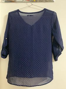 Polka Dots Dark Blue Sheer Top