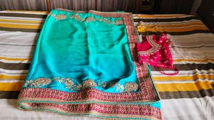 Beautiful Sea Green Sari With Blouse